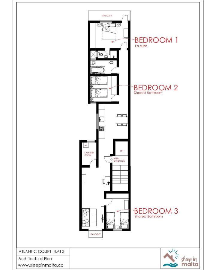 F3 Room 3, Private Room Two Single Beds Shared Bathroom Мсида Экстерьер фото